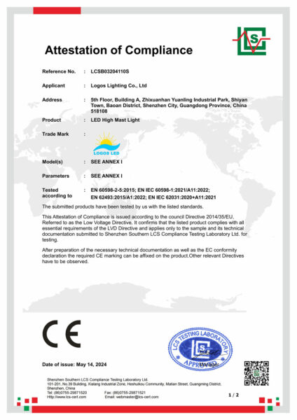 LogosLED CE-LVD Cert for LED High Mast Light New