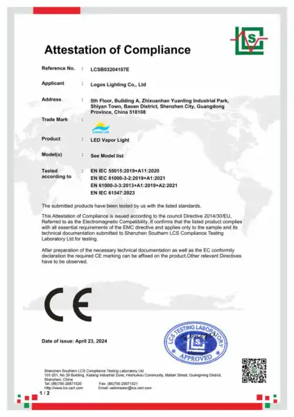 LogosLED CE-EMC Cert LogosLED CE-EMC Cert