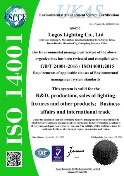 LogosLED ISO14001 Certificate LogosLED ISO14001 Certificate