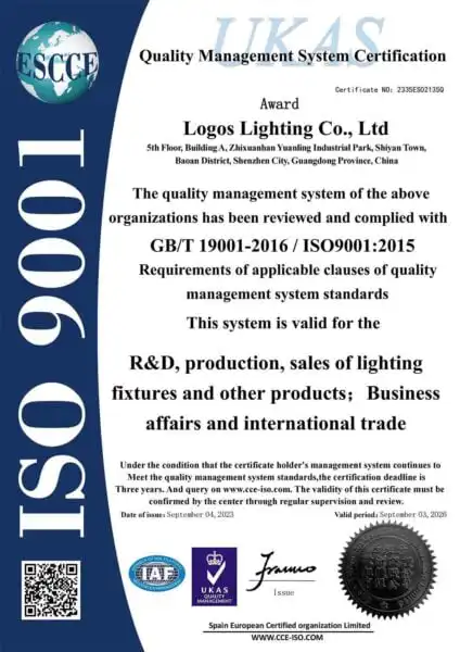 LogosLED ISO9001 Certificate LogosLED ISO9001 Certificate