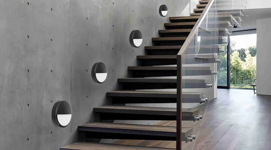 LED Bulkhead Light installed in Stairway