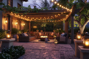 elegant outdoor patio with customized LED lighting