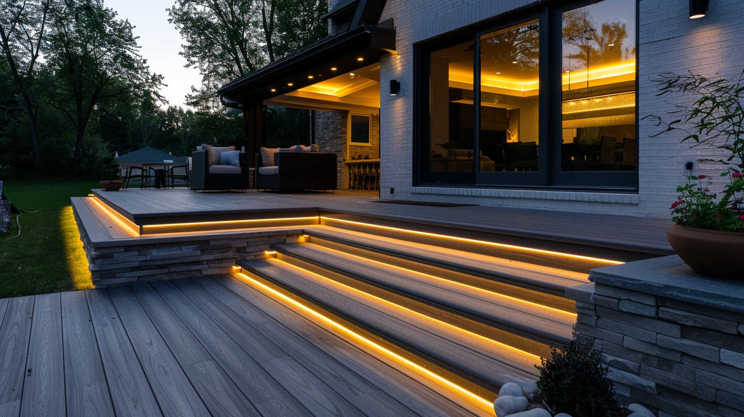 modern patio with innovative custom outdoor light