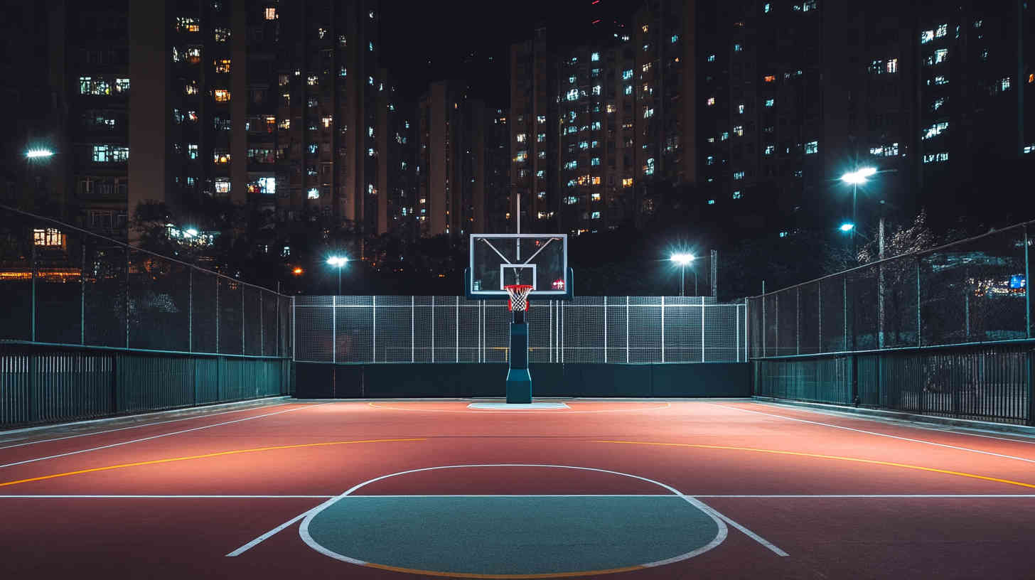 A wide_shot_of_a_basketball_court_in_an_urban