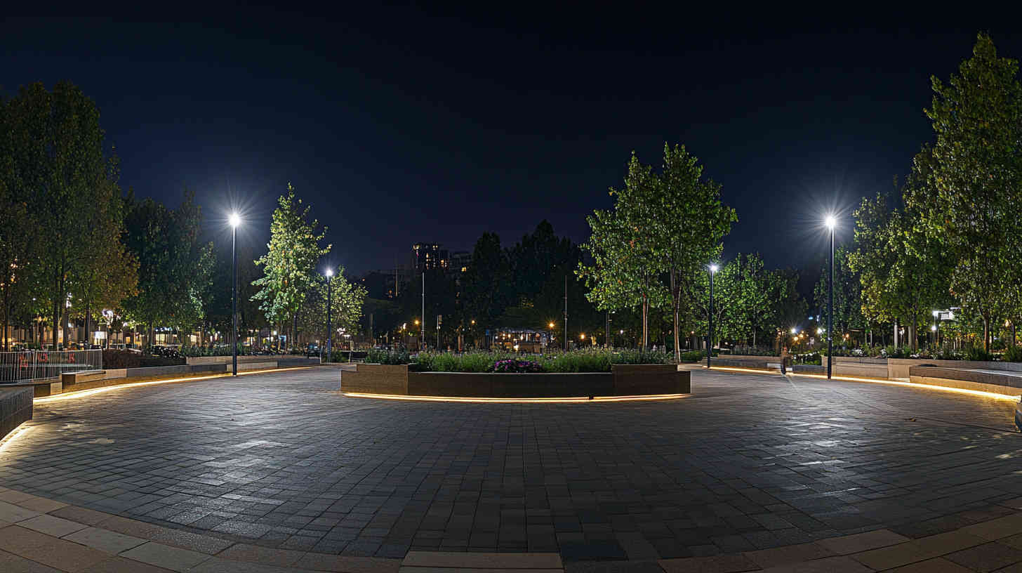 A_panoramic_shot_of_a_public_square_with LED flood light