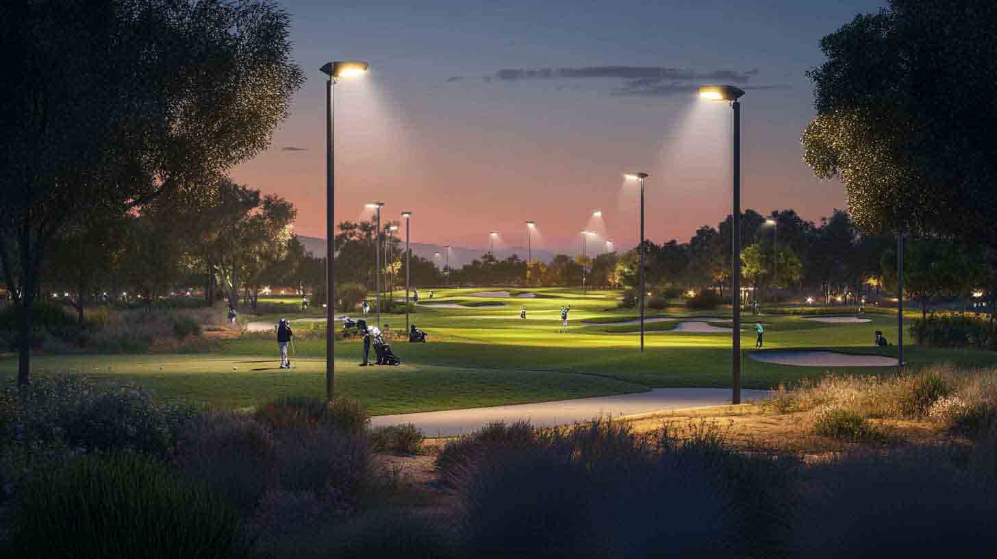 Close-up_of_modern_LED_floodlights_mounted_on_golf course