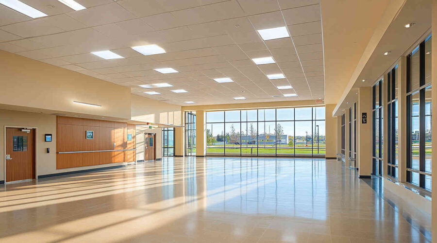 A_commercial_building_lobby_with_a_mix_of_natural_light and led lighting