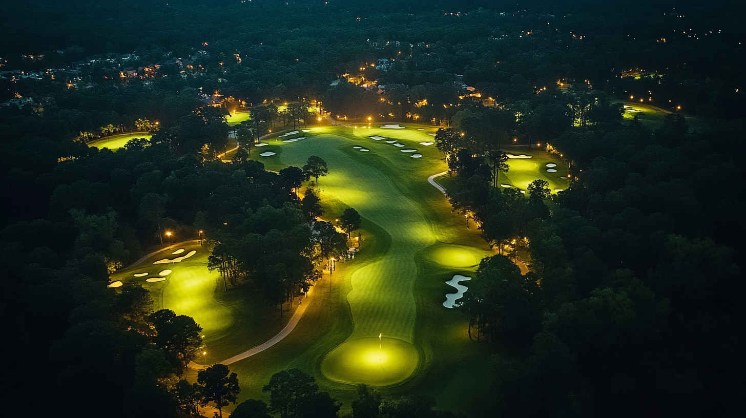 A_professional_nighttime_aerial_view_of_a_golf_course