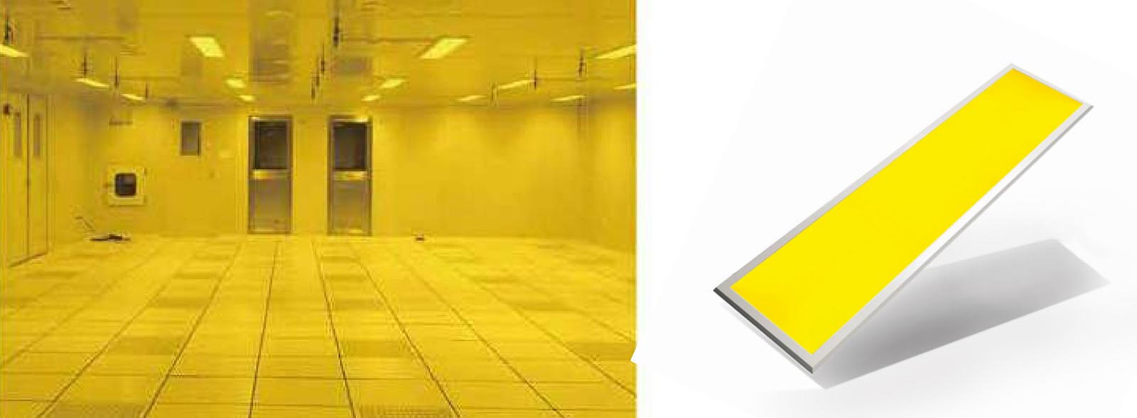 Yellow LED panel light in cleanroom