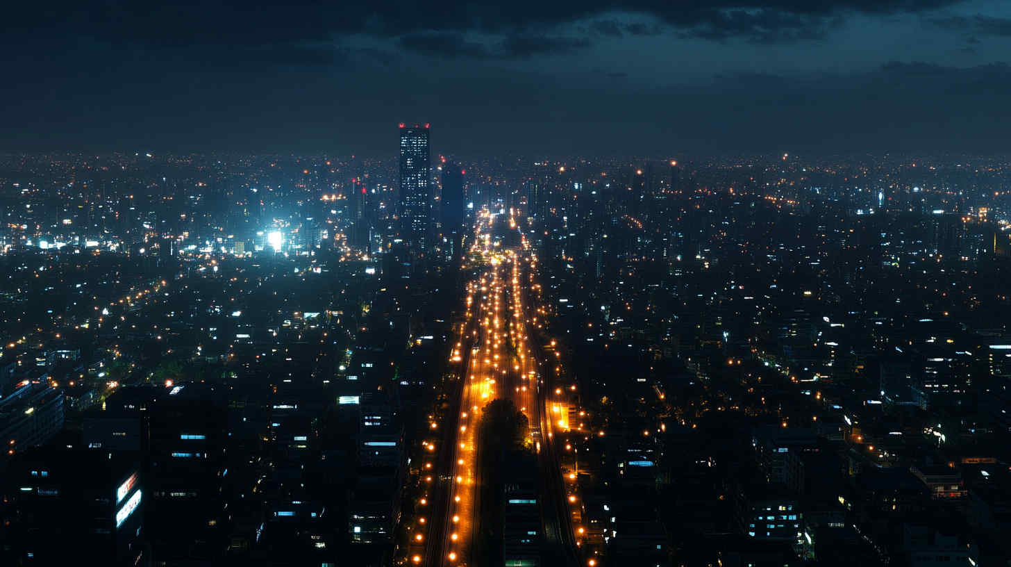 A_city_skyline_at_night_with_street_lights_equipped_with_smart_control