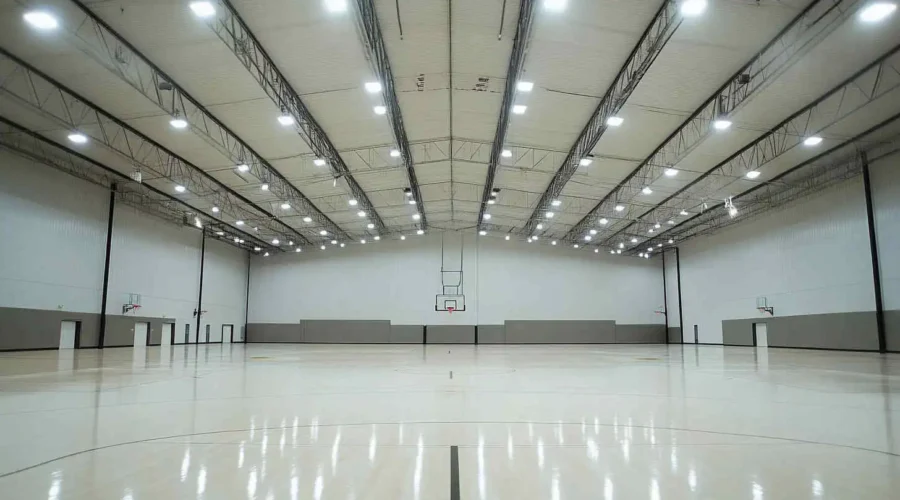 A_modern_indoor_basketball_court_illuminated_with_high bay LED light