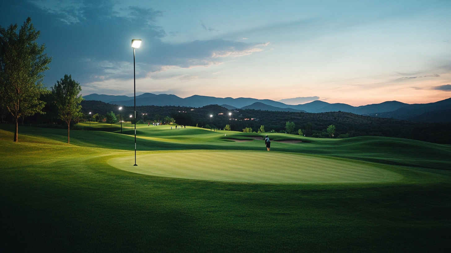 A_side_view_of_LED_high_mast_lighting_installed_on_golf_course