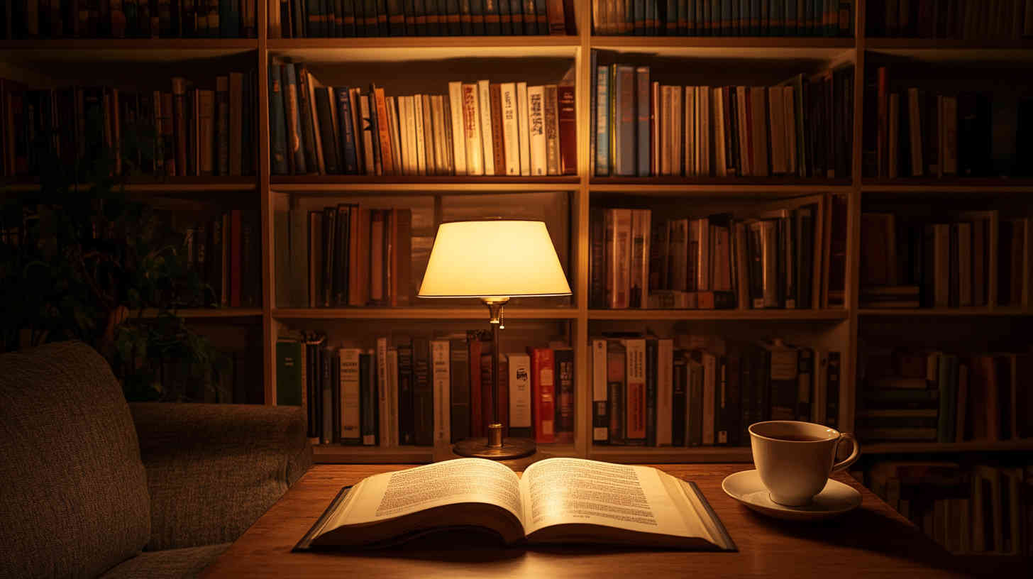 A_cozy_reading_nook_in_a_home_library_softly_lit_by_led_table_lamp