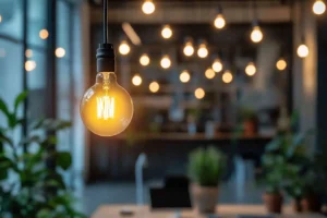 A_modern_office_setting_with_bright_LED_lights_bulb