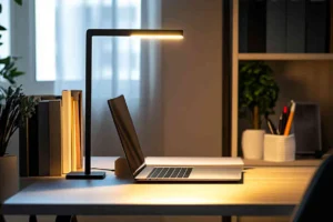 A_modern_study_desk_illuminated_by_a_sleek_LED_desk_lamp