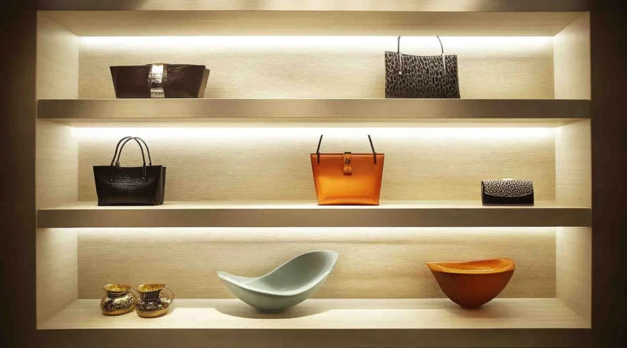 A_high-end_retail_store_with_illuminated_display_shelf
