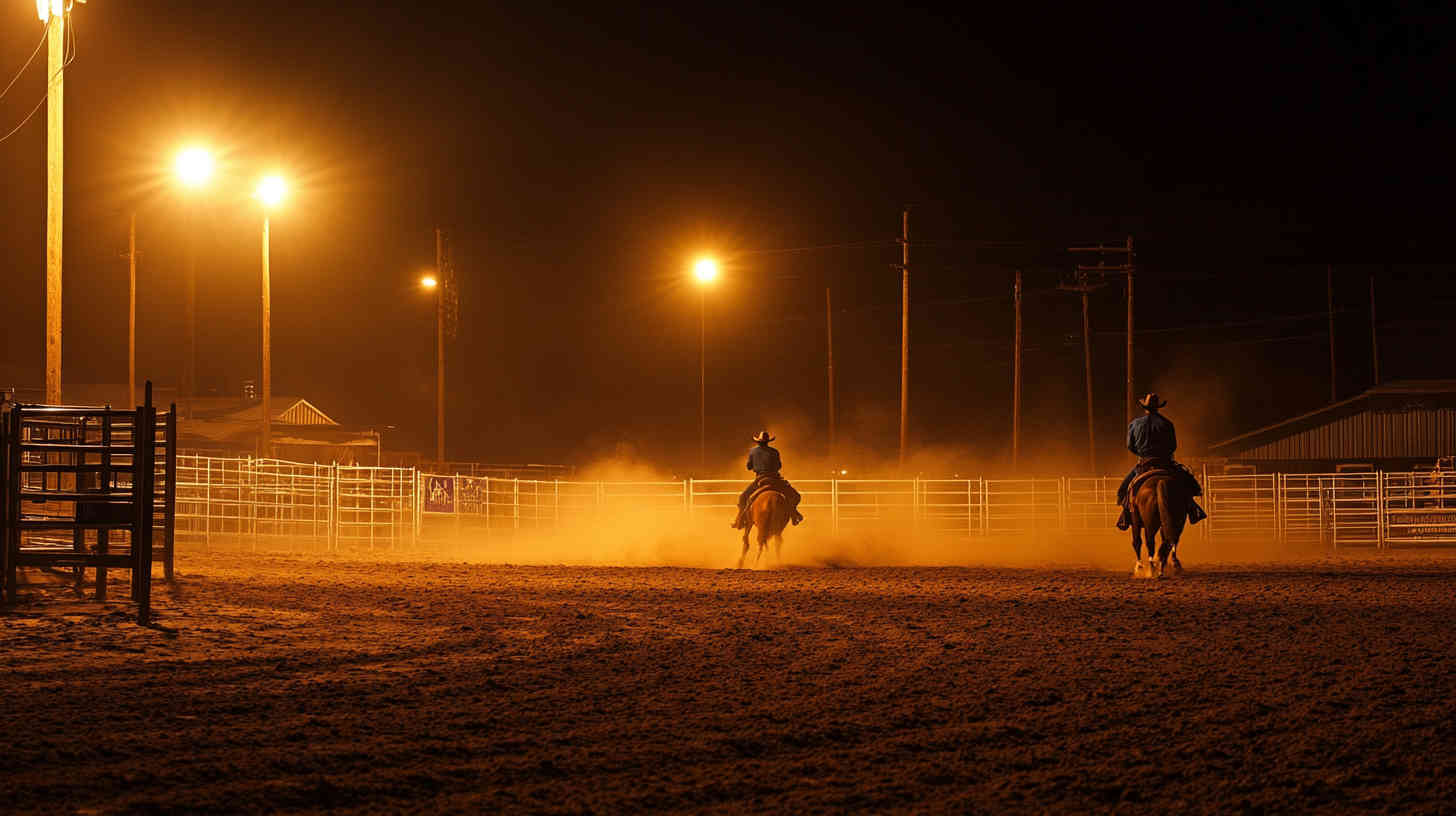 outdoor_rodeo_arena_at_night_tall_poles_with_rugged_led_floodlights