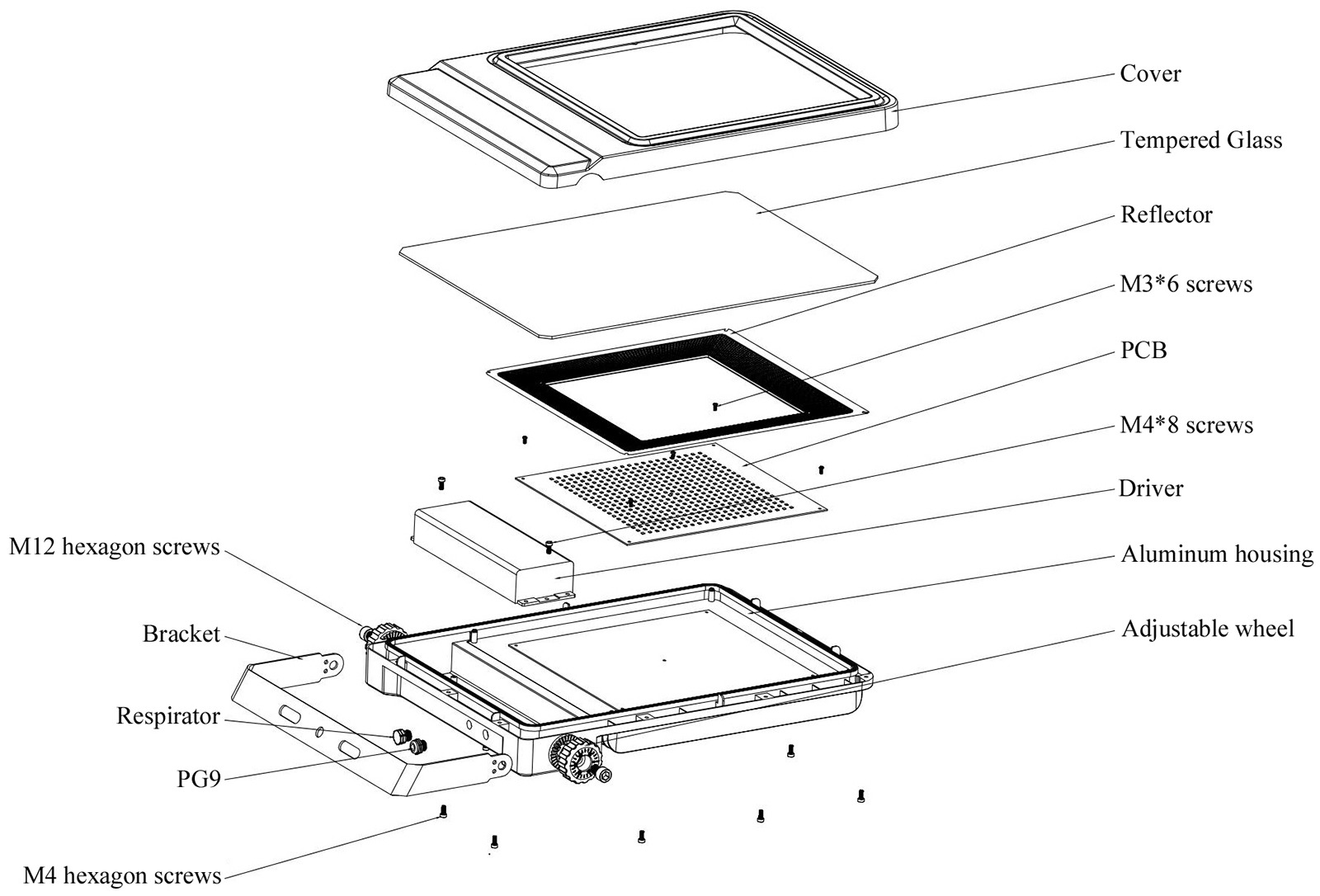 LED Flood Lights Explosion Drawings